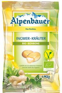 Cukierki z nadzieniem o smaku imbirowo-ziołowym vegan BIO 90g Alpenbauer