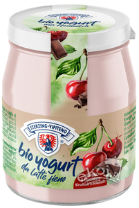 Jogurt wiśniowy z kawałkami czekolady z mleka siennego bezglutenowy BIO 150g Słoik Sterzing-Vipiteno