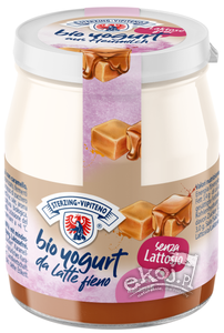 WYPRZEDAŻ Jogurt karmelowy z mleka siennego o obniżonej zawartości laktozy bezglutenowy BIO 150g Słoik Sterzing-Vipiteno