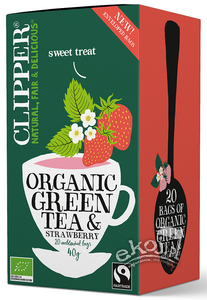 Herbata zielona z truskawką fair trade BIO 20x2g Clipper