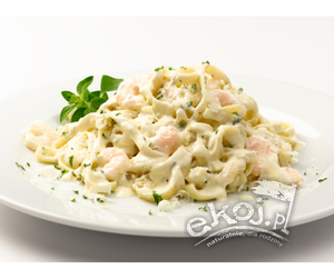 Krewetki w sosie śmietanowo - szpinakowym z makaronem Keto 300g Manufaktura Rybna