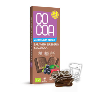Czekolada jagodowa z witaminą C z aceroli bez dodatku cukru BIO 40g Cocoa